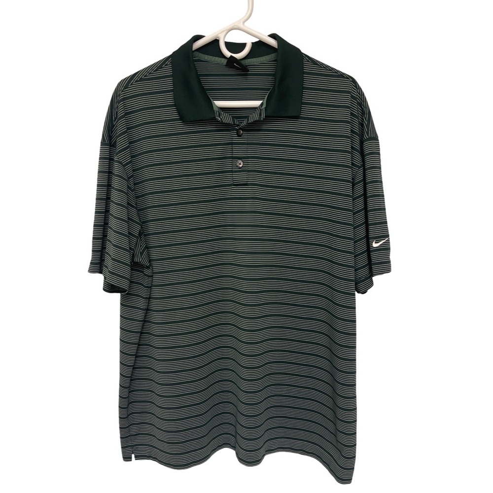 Nike Golf Dri-Fit Striped Polo Shirt Men’s XXL Green and White